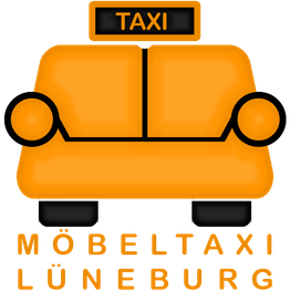 Gelbes Sofalogo mit der Aufschrift "Taxi" und "Möbeltaxi Lüneburg" darunter.