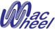 Blaues Logo mit Reifenmuster, das "Mac Wheel" in geschwungener Schrift zeigt.