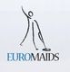 Stick figure vacuuming above "EUROMAIDS" text logo.