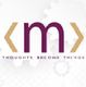 Logo with letter "m" surrounded by brackets and text "Thoughts Become Things" below.