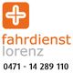Logo mit orangem Kreuz und Text "fahrdienst lorenz, 0471 - 14 289 110".