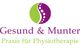 Logo der Praxis "Gesund & Munter" für Physiotherapie mit grün-lila Wirbelsäulenmotiv.