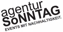 Schwarzer Text "agentur SoNNTAG: EVENTS MIT NACHHALTIGKEIT" auf weißem Hintergrund.