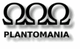 Schwarz-weißes Logo mit drei Omega-Symbolen über dem Wort "PLANTOMANIA".