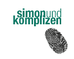 Text "simon und komplizen" neben einem Fingerabdrucksymbol.