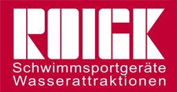 Rotes Logo mit weißem Text: "ROICK Schwimmsportgeräte Wasserattraktionen".