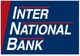 Inter National Bank logo with bold white text on a blue background and a red vertical stripe.