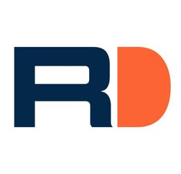 Bold stylized letters "R" in blue and "D" in orange on a white background.