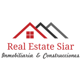 Logo de "Real Estate Siar", con diseño de tejado en rojo y gris. Texto: Inmobiliaria & Construcciones.