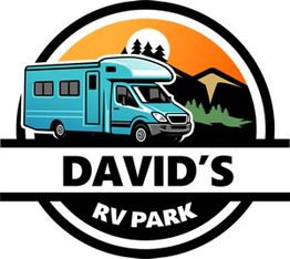 Logo of an RV with mountains and sunset, text reads "David's RV Park".