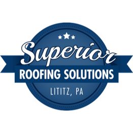 Blue circular logo for Superior Roofing Solutions, Lititz, PA, with stars above the text.