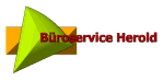 Grünes Dreieck und gelbes Rechteck mit Schriftzug "Büroservice Herold" in Rot.