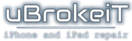 "Logo: uBrokeiT, iPhone and iPad repair service, with a sleek, modern design."
