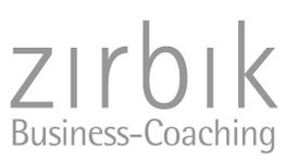 Logo mit grauem Text: "zirbik Business-Coaching".