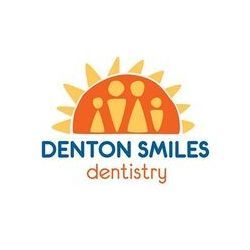 Logo of Denton Smiles Dentistry with a sun and stylized family figures.