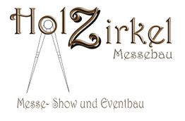 Logo mit Schrift „Holzirkel Messebau, Messe-, Show- und Eventbau“ und einem stilisierten Zirkel.