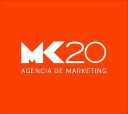 Logotipo de MK20 Agencia de Marketing sobre fondo naranja.