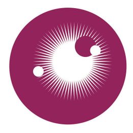 Círculo morado con líneas radiales blancas y dos círculos internos, uno grande y otro pequeño.