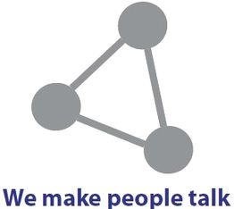 Drei verbundene graue Kreise, darunter der Text: "We make people talk".