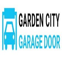 Logo with a car icon and "Garden City Garage Door" text in blue and black.