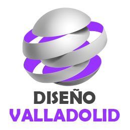 Logotipo con esferas entrelazadas y texto "DISEÑO VALLADOLID" en gris y morado.