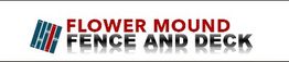 Logo for Flower Mound Fence and Deck, with stylized text and a graphic of a fence panel.