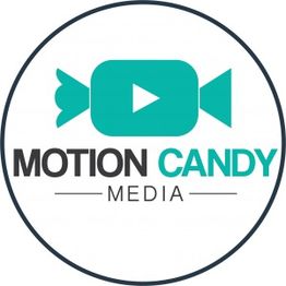 "Motion Candy Media logo featuring a play button on a candy shape, with black and teal text."