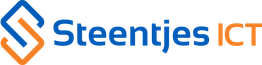 Logo van Steentjes ICT met blauwe en oranje tekst en een gestileerde "S" als symbool.