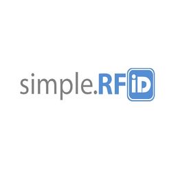 Text logo: "simple.RFID" with "RFID" in blue and a blue square icon around "iD."