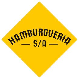 Logo amarelo em losango com texto "Hamburgueria S/A" em preto.