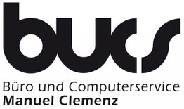 Logo mit „bucs“, Text darunter: „Büro und Computerservice Manuel Clemenz“.