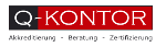 Logo mit der Aufschrift „Q-KONTOR“ und den Worten „Akkreditierung - Beratung - Zertifizierung“.