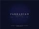 Dunkelblauer Hintergrund mit weißem Text "Farhadian" und Kontaktinformationen unten.