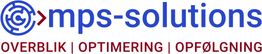 Logo, "mps-solutions": Overblik, Optimering, Opfølgning i blå og rød tekst.