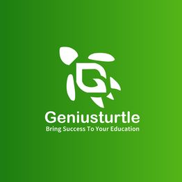 Logo: Abstract turtle with text "Geniusturtle - Bring Success To Your Education" on green background.