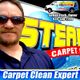 Man in sunglasses in front of a van promoting carpet cleaning services.