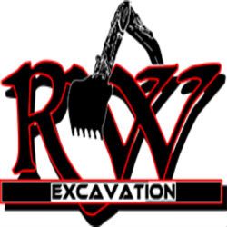 Logo with "RW Excavation" and an excavator arm forming the letter W.
