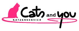 Pinkes Katzensymbol, Text: "Cats and you", darunter "Katzenservice", rosa Linie umrundet Text.