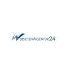 Logo mit der Aufschrift "WEBSITEAGENTUR24" in blauer Schrift auf weißem Hintergrund.