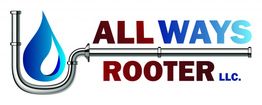 Logo with a water drop, pipe, and text: "ALL WAYS ROOTER LLC."