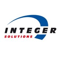 Logo mit blauem Bogen und Text "INTEGER SOLUTIONS" in Schwarz und Rot.