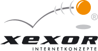 Xexor-Logo mit orangefarbenem Punkt und Schriftzug "Internetkonzepte".