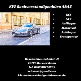 Silbernes Auto auf Straße, Kontaktdaten des KFZ Sachverständigenbüros ANAZ in Germersheim.