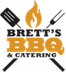 Logo of Brett's BBQ & Catering with utensils and fire symbol.