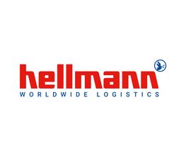 Logotipo de Hellmann Worldwide Logistics en rojo y azul con un icono de ave.
