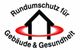 Haus-Symbol mit rotem Kreis und Text: "Rundumschutz für Gebäude & Gesundheit" in Schwarz.