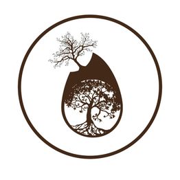 Goccia con due alberi, uno dentro l'altro, circondati da un cerchio marrone su sfondo bianco.