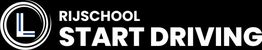 Logo van Rijschool Start Driving met rond embleem en woordmerk.