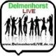 Silhouetten von tanzenden Menschen mit der Aufschrift "Delmenhorst LIVE" und einer Website-Adresse.