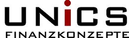 Logo mit Text "UNICS FINANZKONZEPTE", wobei das "i" in UNICS rot hervorgehoben ist.